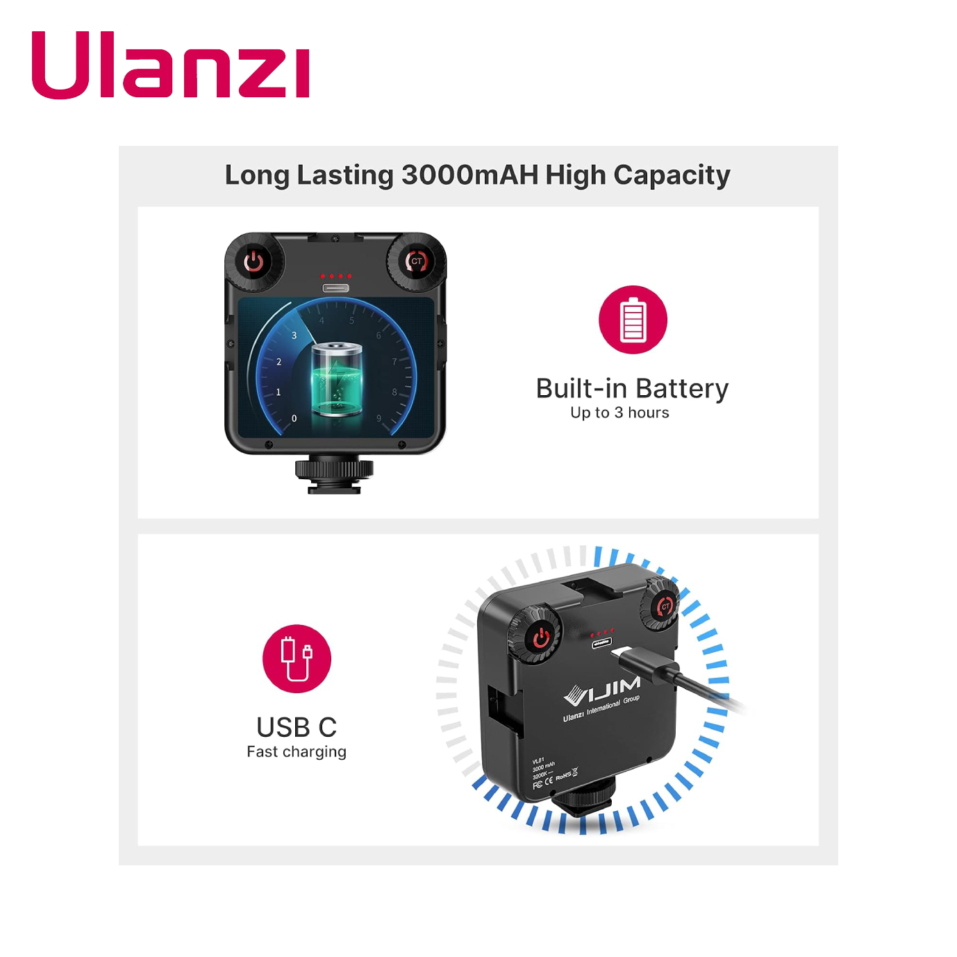 MINI PANEL LED ULANZI VL81 RECARGABLE BICOLOR