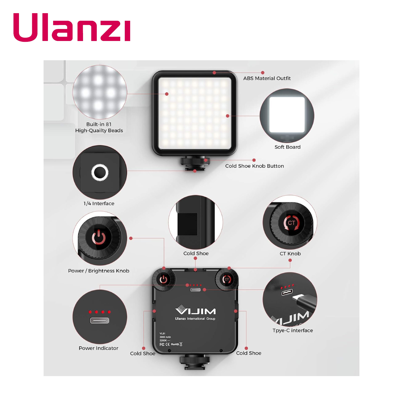 MINI PANEL LED ULANZI VL81 RECARGABLE BICOLOR